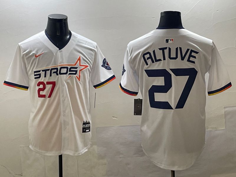Men Houston Astros #27 Altuve White Three generations Joint Name 2025 Nike MLB Jersey style 8